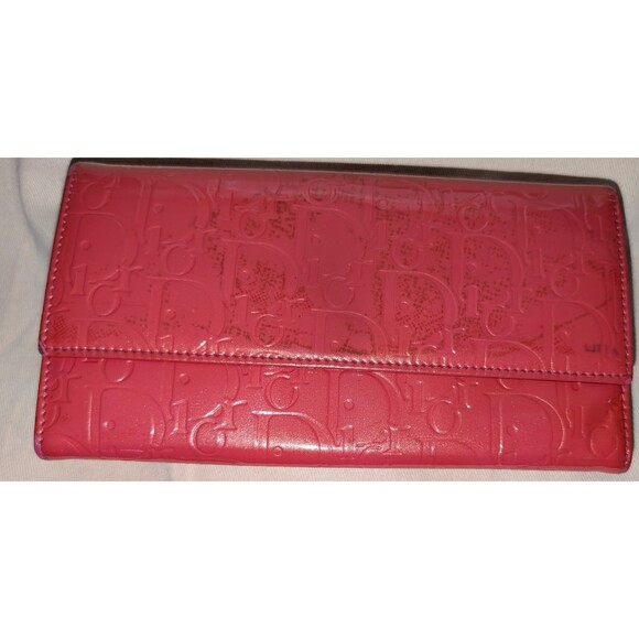 Christian Dior Ultimate Rendez-vous Patent Dior Trotter Fuchsia Wallet Two Tone - Picture 1 of 4
